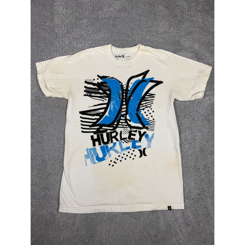 Hurley Graphic T-Shirt Mens Medium‎ Cream Good Surf Skate Logo Tee
